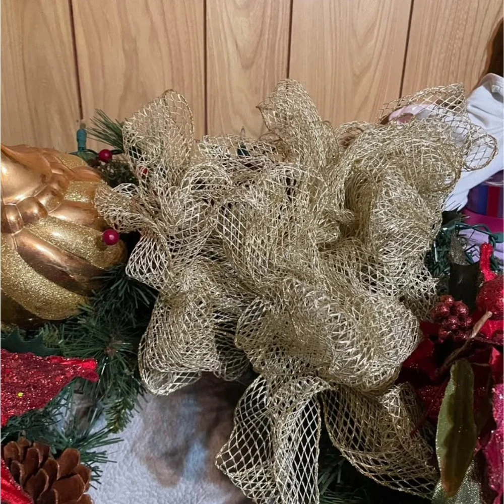 Festive Gold and Red Holiday Wreath